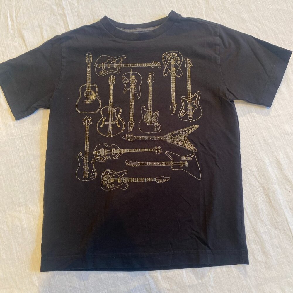 Old Navy Boys Small 6-7 Black Short Sleeve Guitar Theme T-Shirt